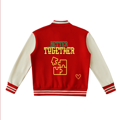 "Better Together" Two-Tone Fleeced Varsity Jacket