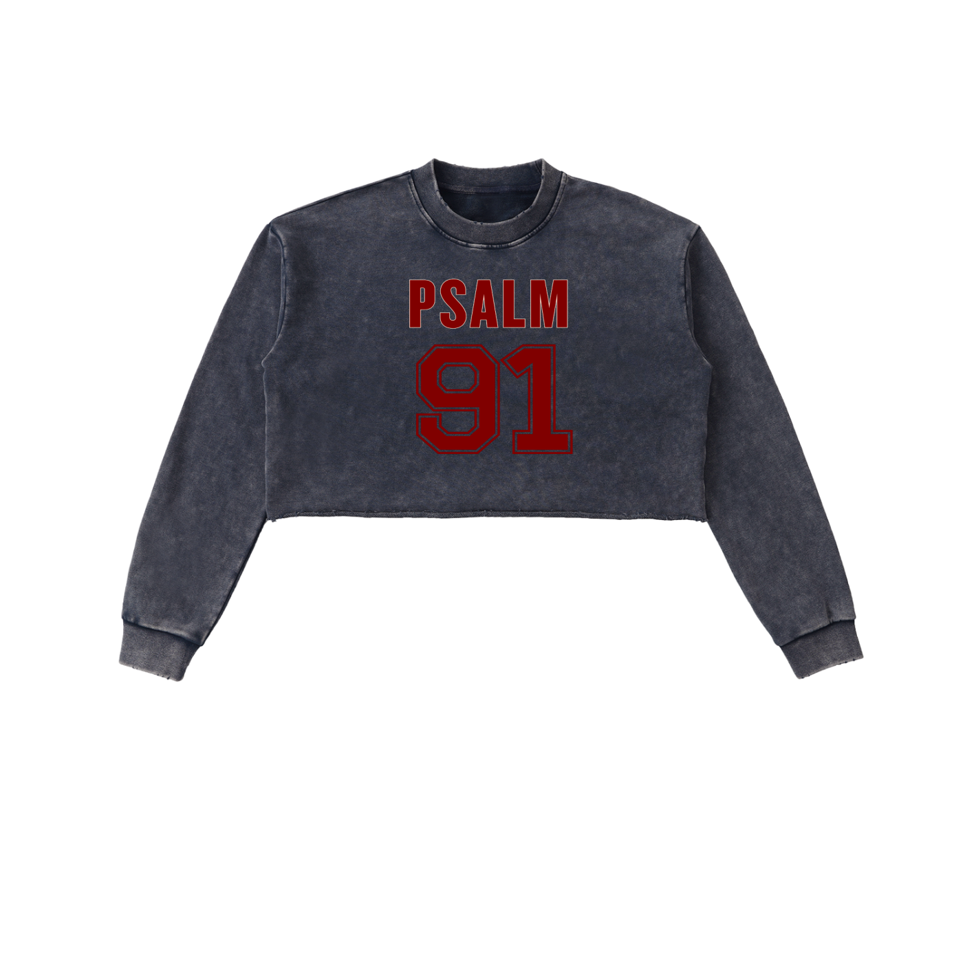 Psalm 91 Snow Washed Raw Edge Cropped Sweatshirt