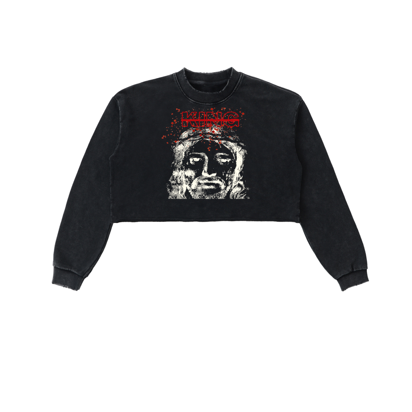 Jesus is King Snow Washed Raw Edge Cropped Sweatshirt
