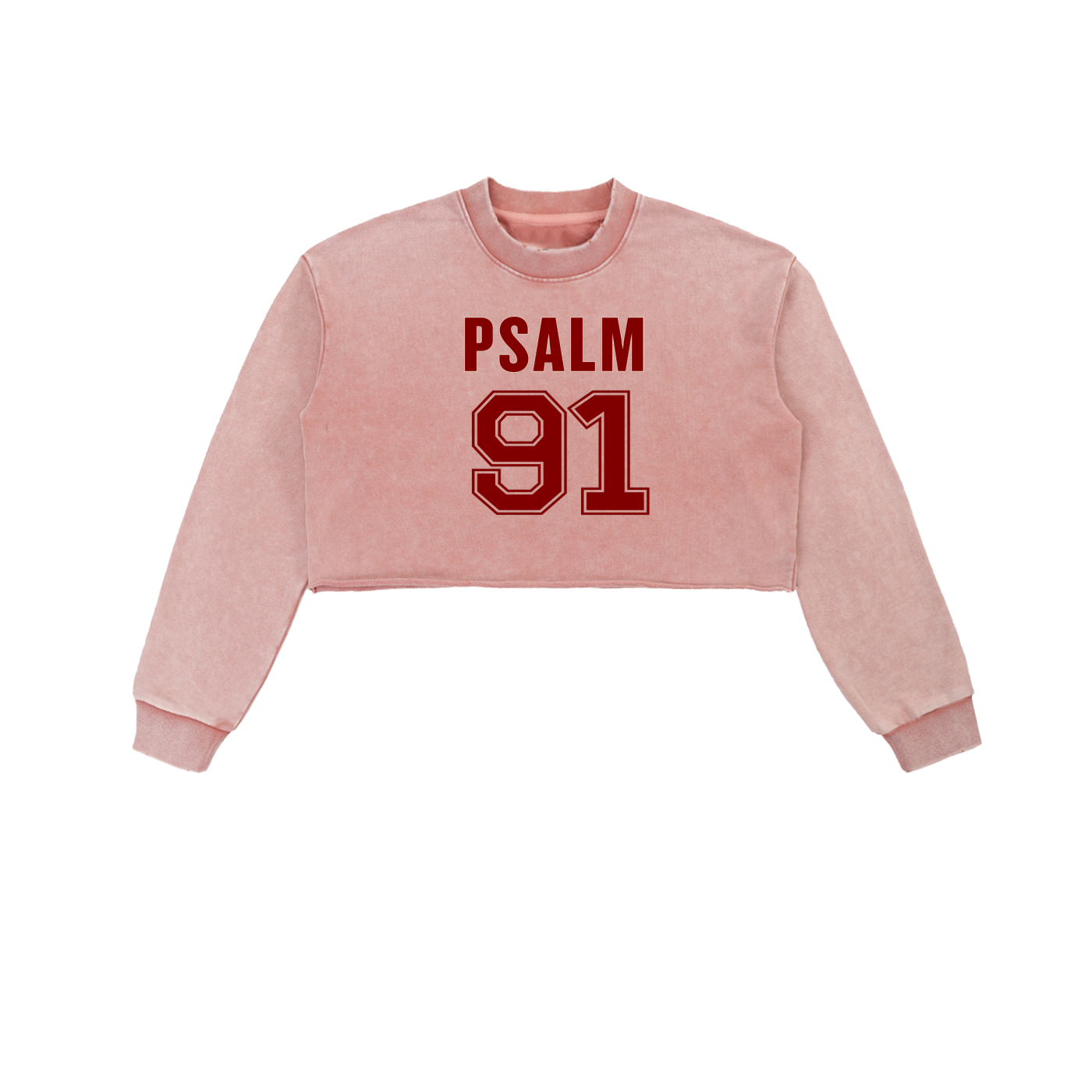 Psalm 91 Snow Washed Raw Edge Cropped Sweatshirt